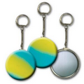 2" Round Metallic Key Chain w/ 3D Lenticular Changing Color Effects - Yellow/Turquoise (Blank)